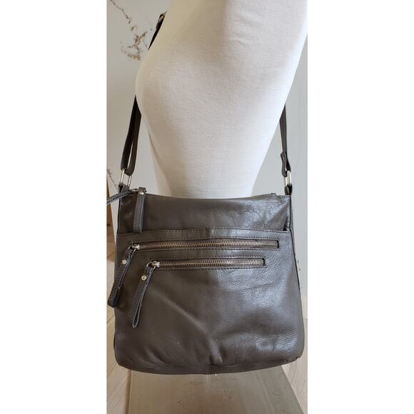 VTG Great American Purse Leather Works Crossbody Gray Pebbled Multi Pocket Bag - Picture 3 of 10